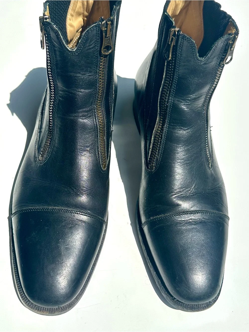 Tucci EZ Short Boots Double Zipper Stretch Panel Leather Black Riding Paddock 43